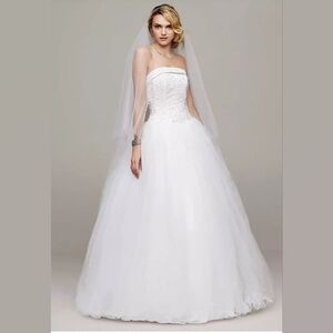 David's Bridal MICHAELANGELO Strapless Tulle Princess Wedding Dress Ball Gown 2